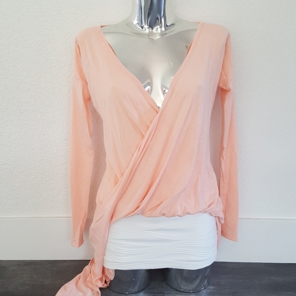 Peach Pink High Low Draped Long Sleeve
